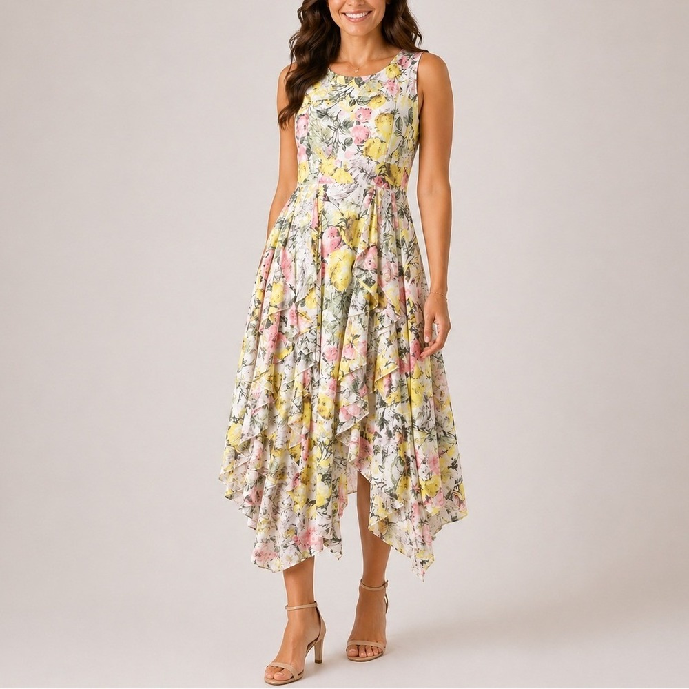 INC‎ Floral Bouquet Lace Midi Dress Ruffle Handkerchief Sleeveless Trip 16 Plus